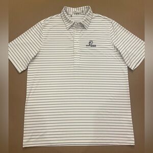 Men’s Criquet Performance Blue & White Stripe Golf Polo Worldwide ProAms Logo L